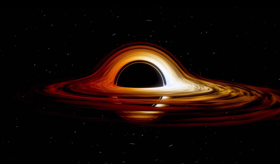 A black hole with a glowing orange accretion disk